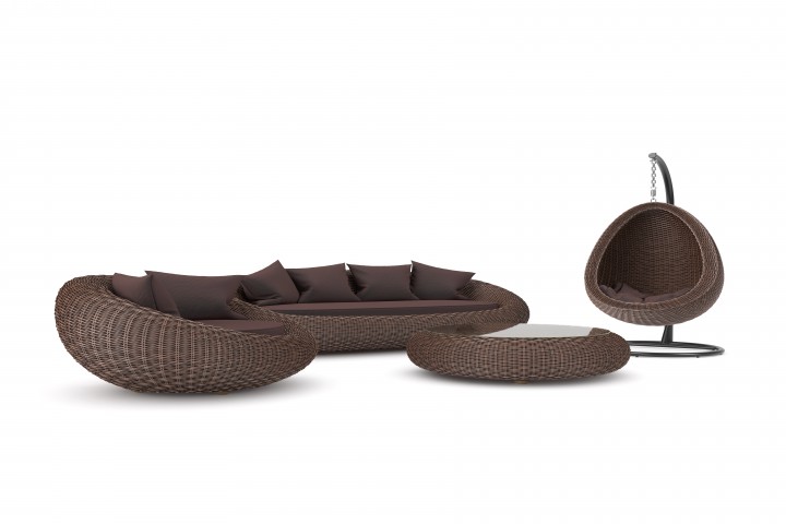 set of modern rattan furniture rattan furniture on a white background