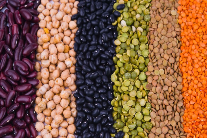 pulses kidney bean lentil peas and chick pea as a background